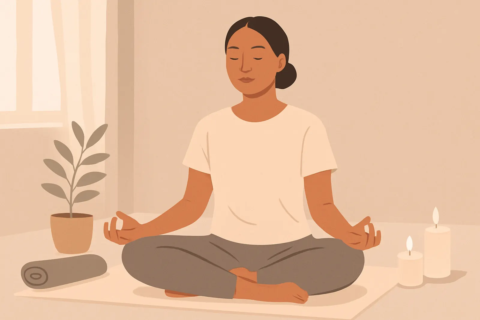 Adult practicing mindfulness meditation for stress reduction as part of integrative medicine wellness approach in Atlanta
