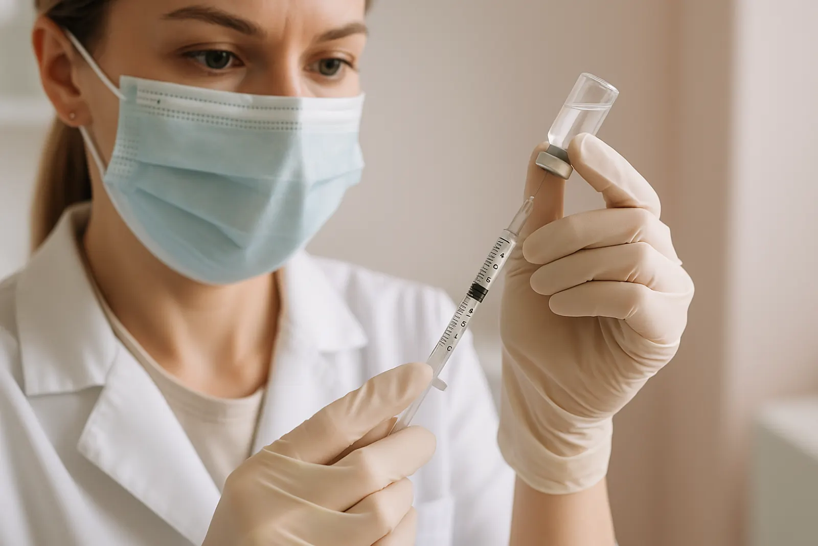 Close-up of medical professional preparing Botox injection in clean clinical setting