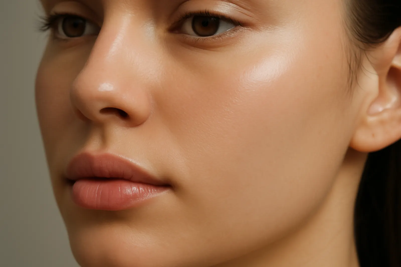 Close-up of a woman's cheeks and lips demonstrating smooth skin texture and increased facial volume after dermal filler treatment.